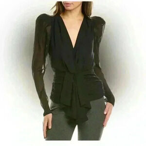 NWOT Ronny Kobo Trina Long Sleeve Blouse Black Small